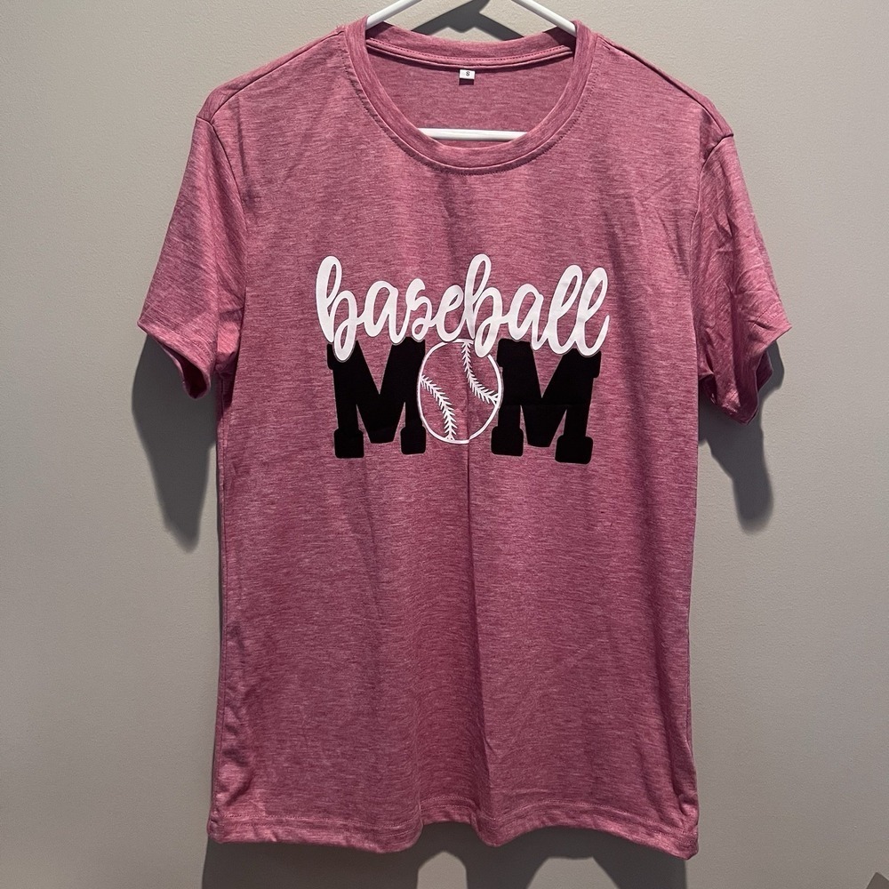 NIP Baseball Mom Shirt Heathered Pink Womens Small Cotton Blend Tee